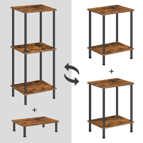 Set Of Two Rustic Brown End Tables Featuring Built Tough Industrial Frames Double Tier Storage compact side tables showing assembly options.