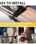 Heavy Duty Metal Rip Fence Guides For Circular Saws Fits Like A Dream For Dead Nailed Straight Cuts Premium Steel Rail Jig 2 Pack shown installed on workbench.