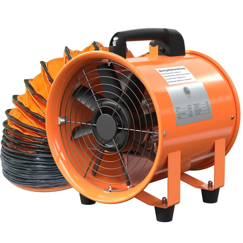 8 Inch Utility Blower Fan Industrial Portable Exhaust With 900 CFM Airflow 16.4 Ft Duct Hose 230W Motor And 3300 RPM High Velocity Ventilation