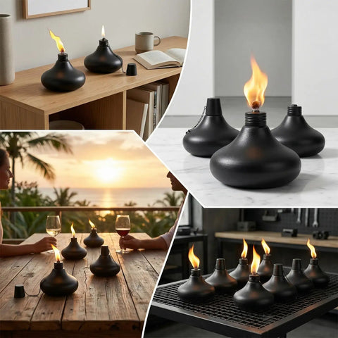 Upgraded Tabletop Torch Set Of 6 With 24.5 Oz Citronella Fuel Refillable Metal Lanterns for Patio Garden Outdoor Parties