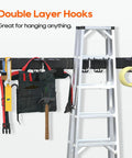 Wall Mount Garage Storage And Garden Tool Organizer With 350 Pound Capacity Adjustable Steel Rails And 6 Rubber Coated Hangers Rustproof Carbon Steel Rack For Garage Shed And Outdoor Tools with tools hanging and ladder on side