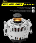 Upgraded Drop In 12V 180A CW Alternator For Sprinter 2500 And 3500 2007 To 2018 3.0L V6 MercedesBenz Freightliner Dodge Jeep Grand Cherokee With 7 Groove Clutch Pulley OE 04801250AA, front view showing aluminum body and clutch pulley.