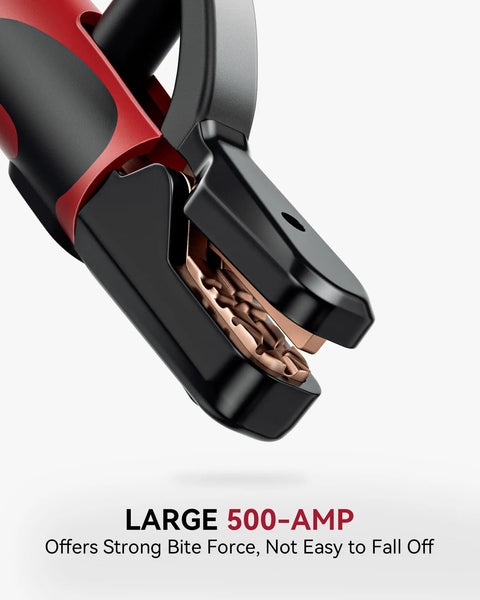 Close-up of 500 Amp Welding Electrode Holder With Strong Bite, High Copper Content, Durable Insulated Handle for MMA Stick Welding