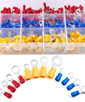 210Pcs Insulated Ring Terminals Kit For 22 16GA To 12 10AWG Wires, Eyelet Sizes 8 and 10, One Fourth Inch And Five Sixteenth Inch PVC Crimp Connectors