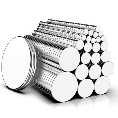 600 Pieces Round Neodymium Magnet Set In 8 Sizes stacked neatly for Home Office School Crafting Hobbies and DIY Woodworking projects.