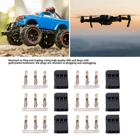 3 Pin Servo Plug Connector Kit for RC aircraft and electronics, ABS brass male female connectors, 100 sets visible, easy crimping.