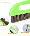 Close-up of Wallpaper Smoothing Tool Kit 10-inch brush with green handle, showcasing good tension and grip, for peel and stick wallpaper.