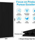 Super Thick High Density Black Acoustic Foam Panels Four Pack Sound Deadening Wall Tiles For Recording Studio And Home Office Quiet Vibes Dope Setup showing dimensions of 48x24 inches and 2 inches thick.