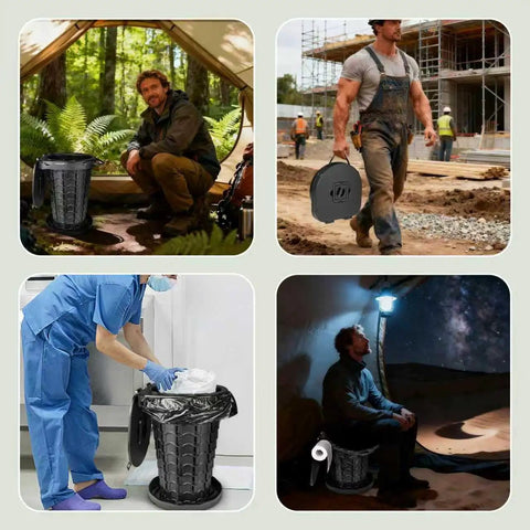 Rugged Yet Foldable Portable Toilet For Adults, Extra Wide Seat Trail Potty With Secure Bags And Grippy Handle, 18.7 Inch Tall Collapsible Campsite Commode For Hiking Rv And Weekend Warriors