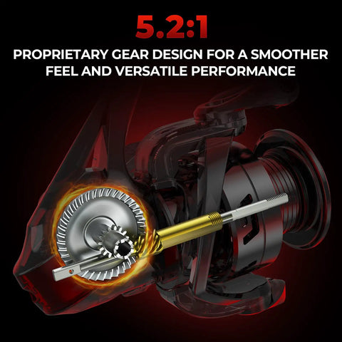 Royale Legend Spinning Reel With Dual Gear Ratios 5.2:1 illustration showing internal gear mechanism and design