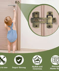 Child reaching for door with 4 Inch Flip Gate Latch For Barn Doors And Wood Fences noted in inset, highlighting easy use and security features.