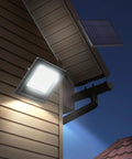 Outdoor Solar Flood Lights Set Weatherproof Dusk To Dawn LED Security Wall Lights with 16.4 Foot Cable on house exterior
