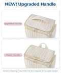 Puffy Nylon Travel Toiletry Bag with Wide Opening and upgraded versus classic handle design in beige color