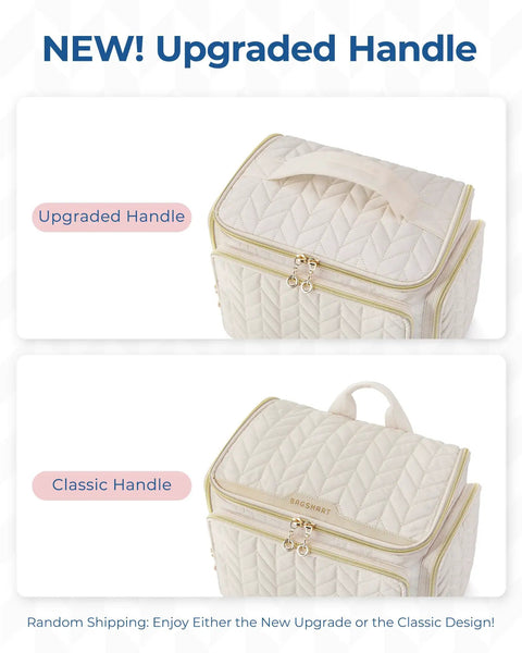 Puffy Nylon Travel Toiletry Bag with Wide Opening and upgraded versus classic handle design in beige color