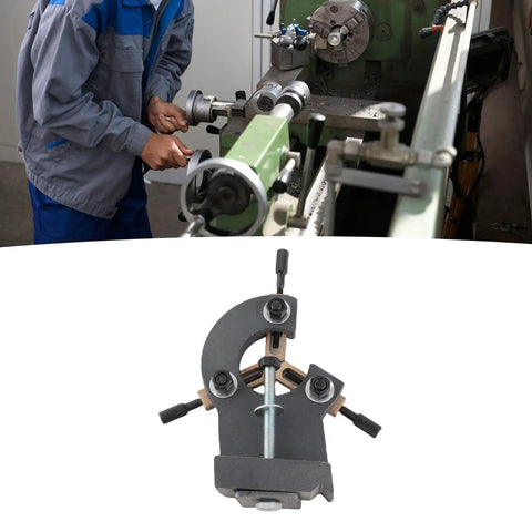 Rock Solid Metal Steady Rest For Mini Lathes With Three Point Grip And Zero Wiggle Room Providing Killer Support For Wood Or Steel Turning On 0618 CJ18 7x12 And 7x14 Models, shown in use on mini lathe.