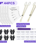 Complete Piercing Kit With 25 Needle Pack From 12G To 20G, Dual Clamps, 6 Pairs Disposable Gloves, 10 Pads And Positioning Marker Pen For Safe Pro Grade Piercing Sessions For Pros And DIYers. 25 needles, clamps, gloves, pads