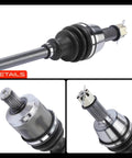 Heavy Duty Front CV Axle Shaft Assembly Set For Polaris Ranger Crew And Brutus Utv Bolt Right On Quick Swap close-up of steel axle end and boot.