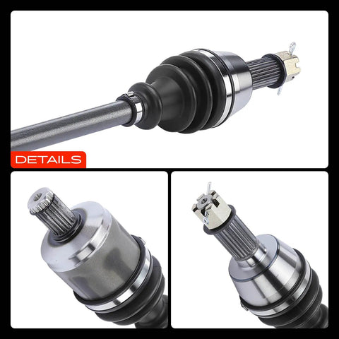 Heavy Duty Front CV Axle Shaft Assembly Set For Polaris Ranger Crew And Brutus Utv Bolt Right On Quick Swap close-up of steel axle end and boot.