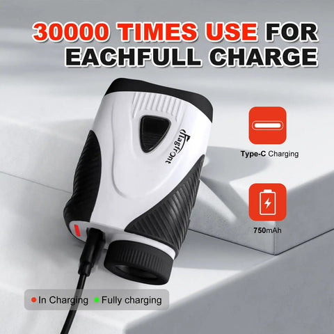Golf Range Finder With Slope And Magnet, 1000 Yard Range, 6X Zoom, HD LCD Display shown charging via Type-C cable