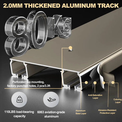 Easy Install Heavy Duty Aluminum Double Curtain Track System With Ceiling Mount Smooth Silent Sliding Rails For Drapes Room Dividers Living Room And Bedroom White Finish 2.3m 7.5ft Length, 2mm aluminum track