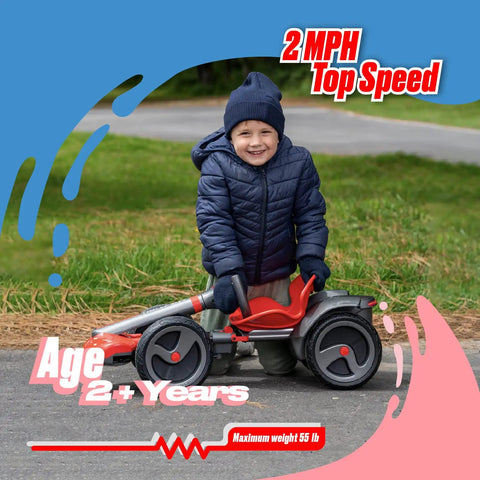 Child riding Foldable 6V Kids Go Kart With Push Start, Space Saving Design, Easy Fold For Quick Storage, Safe 2 MPH Top Speed