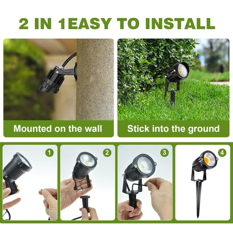 Installation options for 8 Pack Cool 5W Low Voltage Outdoor Landscape Lights 12V AC DC Waterproof COB LEDs 3000K Warm White