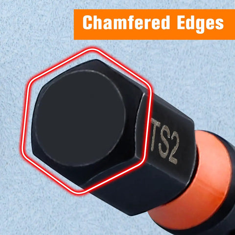 Impact Magnetic Phillips Bit Set, 25 Pc, 1 Inch Bits With One Quarter Inch Hex Shank, S2 Steel, showing chamfered edge detail