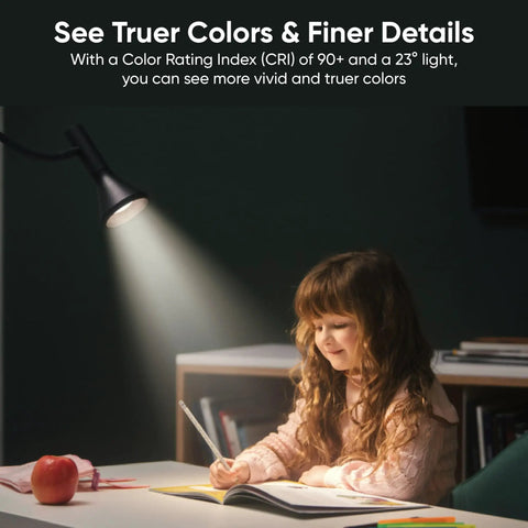 Child reading under Must Have LED Floor Lamp For Living Room, Bedroom, And Office With Remote, App Control, and Timer, 23° beam.
