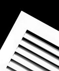 Corner view of Aluminum Return Grille for Duct Opening 26 by 8 Inches with Outer Dimensions 27.875 by 9.875 Inches, Linear Bar Design