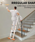 14Ft Multi Position Ladder With 4 Steps A Frame Folding Design Anti Slip Workhorse Aluminum Telescopic Ladder With Removable Tool Tray 330 Lb Load Capacity Ideal For Indoor Outdoor Stairs Roof Garage, used on stairs