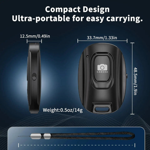 Dimensions of 2 Pack Rechargeable Wireless Camera Remote Shutter for iPhone and Android Phones with wrist strap