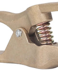 Heavy Duty 35mm Brass Welding Ground Clamp With Super High 500 Amp Conductivity showing the brass body and spring mechanism.