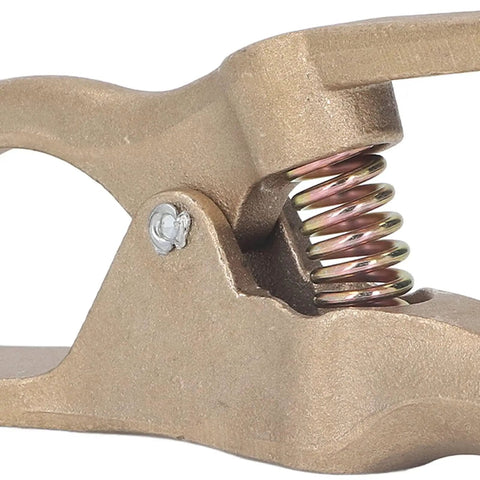 Heavy Duty 35mm Brass Welding Ground Clamp With Super High 500 Amp Conductivity showing the brass body and spring mechanism.