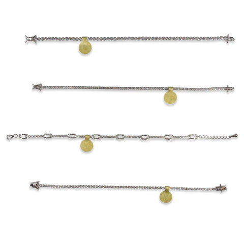 Gold Tyvek Self Adhesive Dumbbell Jewelry Price Tags 1000 Pack For Rings, Bracelets, Necklaces And Pendants, shown on chains