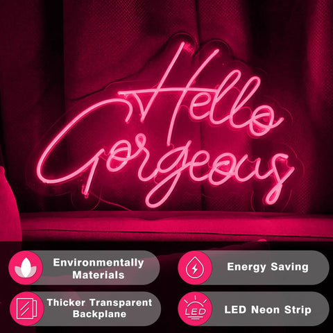 Hello Gorgeous Pink LED Neon Sign For Bedroom And Parties, Customizable Neon Light Decor For Wedding, Home Wall Art