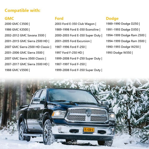 Locking Diesel Fuel Cap With Keys Fits Chevy Silverado Express C3500 K3500 Dodge Ram 3500 W350 D350 Ford F 250 E 350 GMC Sierra Savana Interchange 9MGC791 10591D OE Quality Durable Secure Cap compatibility chart with trucks in snow.
