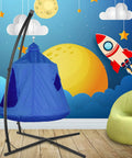 X Shaped Hanging Tree Tent With Swing Chair And Canopy, Steel Frame Hammock Stand For Indoor And Outdoor Use, Blue on a stand