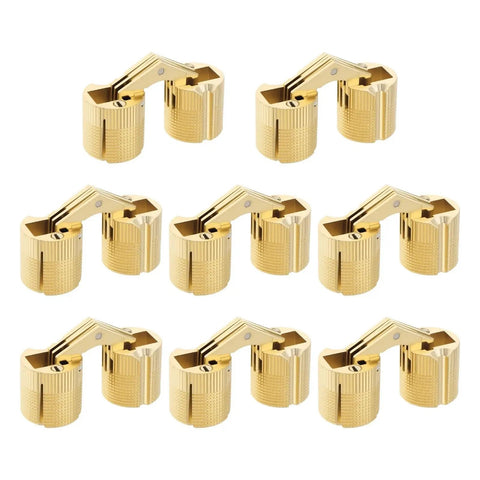 Eight Brass Barrel Hinges 18mm Hidden Concealed for DIY Jewelry Boxes and Cabinets, durable construction shown in open position