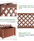 Raised Garden Bed With Trellis For Veggies And Climbing Plants made from durable natural wood with drainage holes, showing lattice design and planter box.