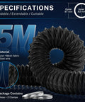 Beefy Heavy Duty Nylon Duct Hose 3 Inch By 16 Foot Flexible Venting For Diesel Heaters And More with clamps, black
