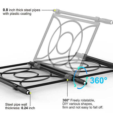 Heavy Duty Outdoor Garden Trellis For Climbing Plants 2 By 6.2 Ft Tall 24 Rib Steel Frame With Plastic Coating close-up of pipe joints