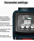 One-Hand Automatic Electric Strap Tool parameter settings display with buttons for bundling force and welding time adjustment.
