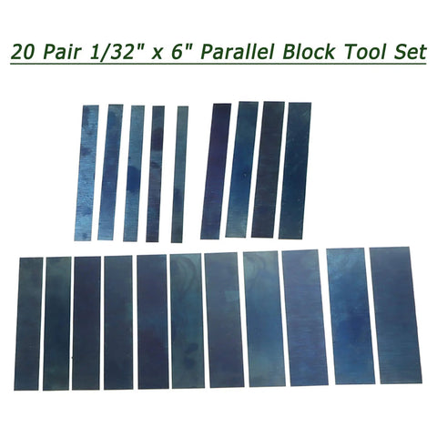 20 Pair One Thirty Second By Six Machinist Parallel Block Tool Set With 0.0001 Parallelism One Half To One And Eleven Sixteenths Inch Alloy Steel Precision Matched Parallel Bars For Milling Jig Work And Setup shown