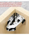 Rotating Concealed Cabinet Hinges Set For No Drill Installation In Stainless Steel Finish mounted inside a wooden cabinet corner