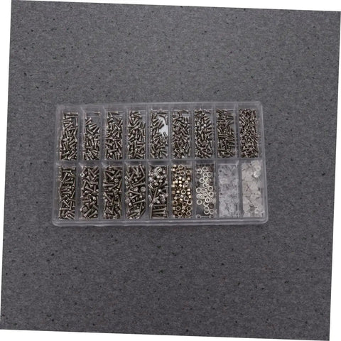 1000 Piece Stainless Steel Miniature Screws Kit For Glasses Phones Watches And Eyewear With Screwdriver And Tweezers Included All In One Assorted Sizes Rust Resistant Easy Install Go To Repair Set in plastic compartment case.