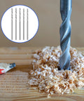 Close-up of 40 Pc Mini Drill Bit Set 0.3Mm To 1.6Mm High Speed Steel HSS in action on wood, showing precise drilling with shavings.