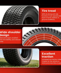 Heavy Duty Lawn Mower Tires 20x10-8 Tubeless 4 Ply Set Of 2 With Grippy Turf Tech Traction For Grass, Max Load 1190 Lbs At 22 PSI, Durable Rubber, Turf Friendly Grip For Smooth Yard Work; close-up tread on grass