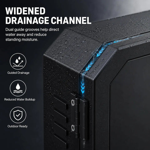 Heavy Duty Cold Rolled Steel Outdoor Electrical Enclosure For Charger Station With Tough As Nails Corrosion Resistant Shell And No Nonsense Weather Shielding close-up of drainage channel with water droplets.