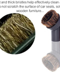 Close-up of horsehair bristles on 3 Pack 1.25 Inch Horsehair Vacuum Brush Attachments with adapters for furniture and car cleaning.