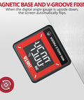 Slick Pocket Sized Digital Angle Finder With Strong Magnet IP54 Waterproof Dustproof Dead On Precision Layout Gauge For Carpentry And DIY No Sweat Compact Measuring Tool displaying digital readout with magnetic base.